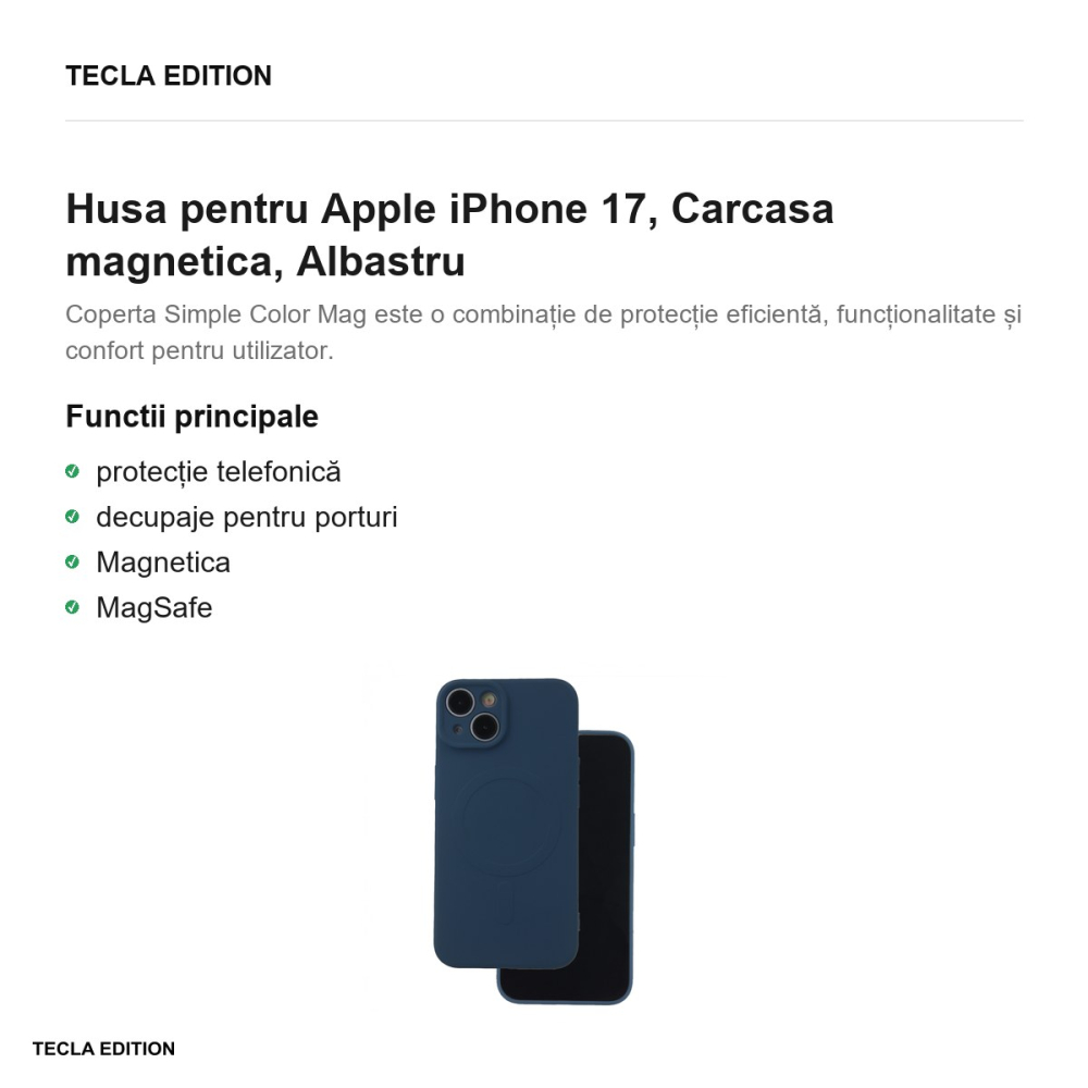 Husa Simple Color Mag pentru Apple iPhone 17, Carcasa magnetica, Albastru [2]