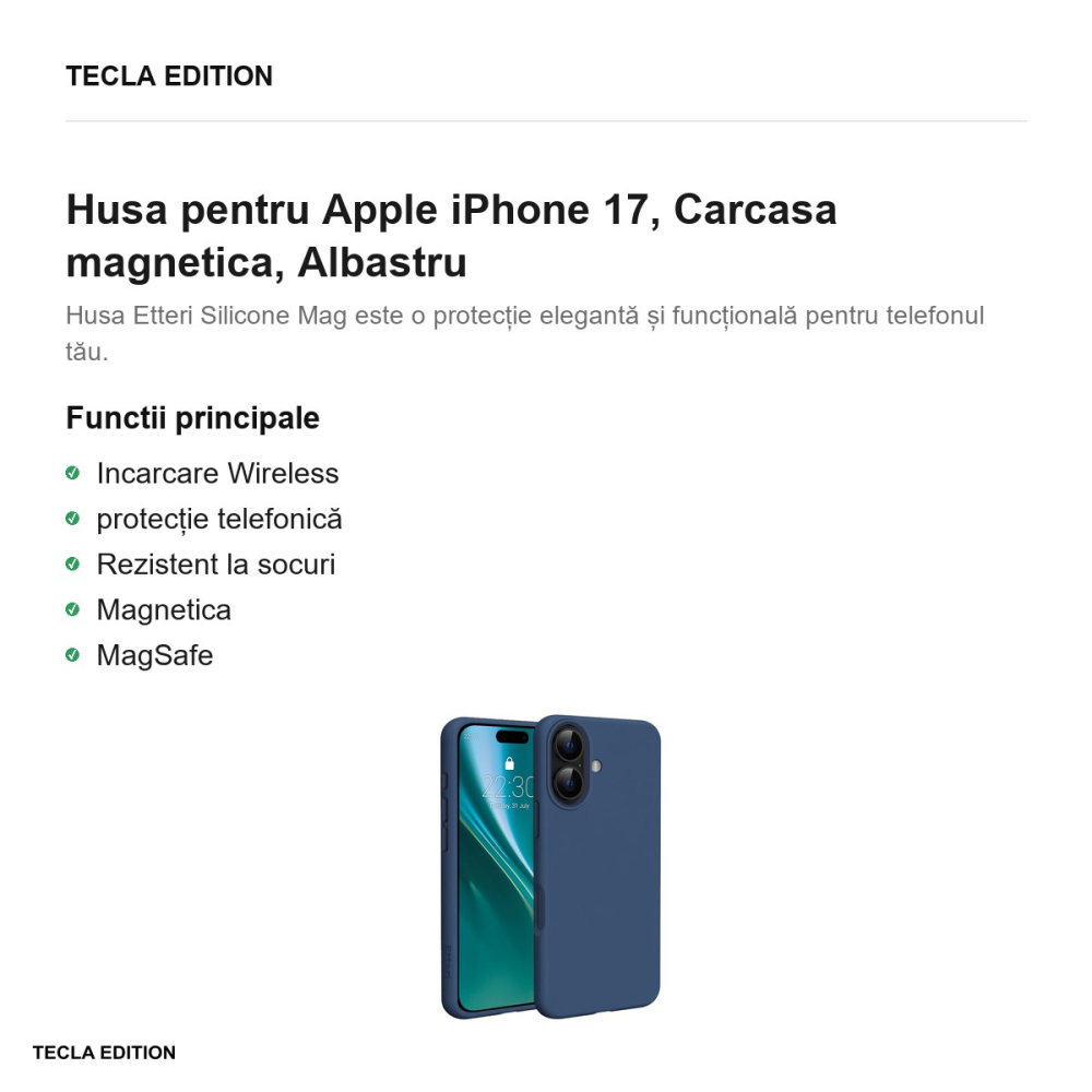 Husa Etteri Silicone Mag pentru Apple iPhone 17, Carcasa magnetica, Albastru [2]
