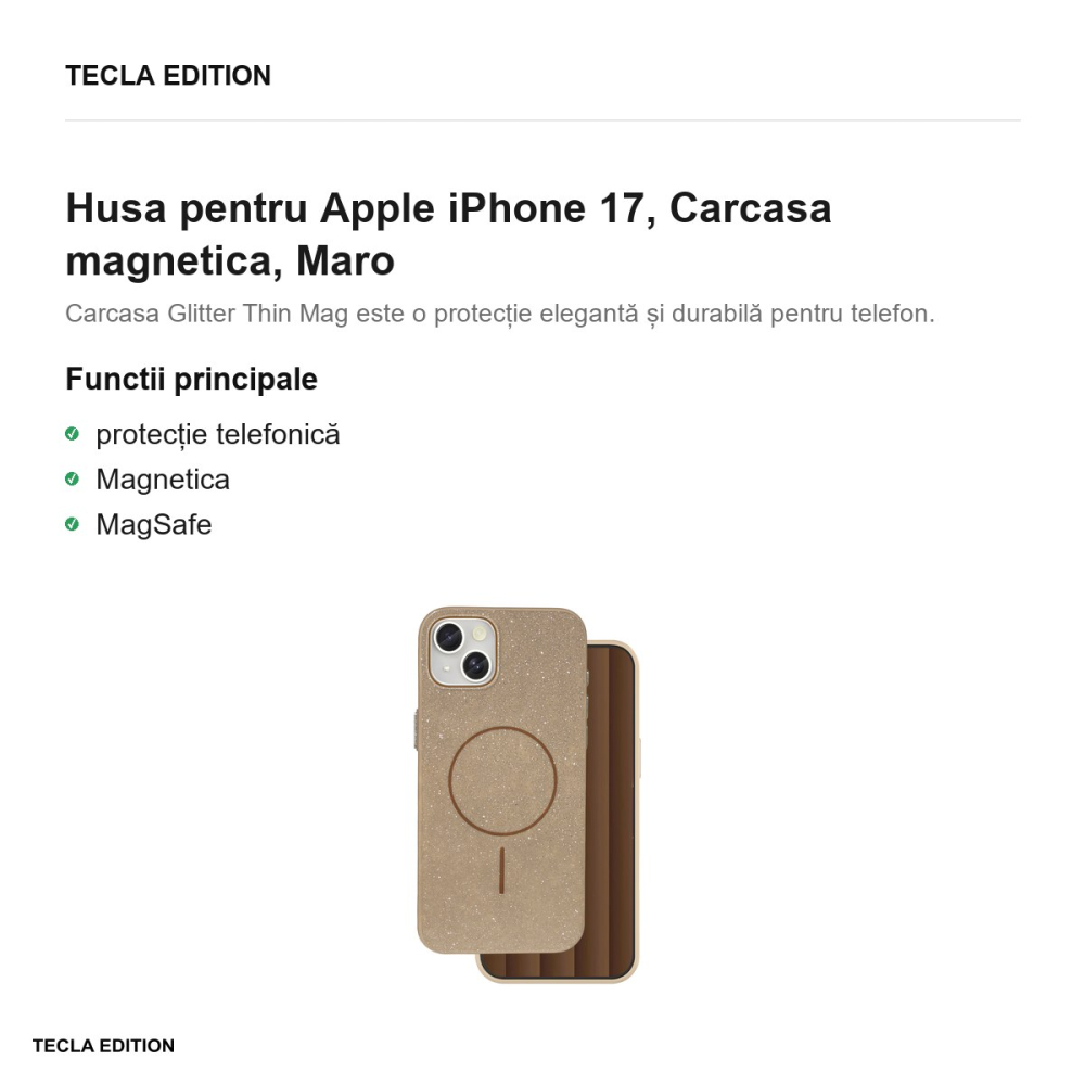 Husa Glitter Thin Mag pentru Apple iPhone 17, Carcasa magnetica, Maro [2]