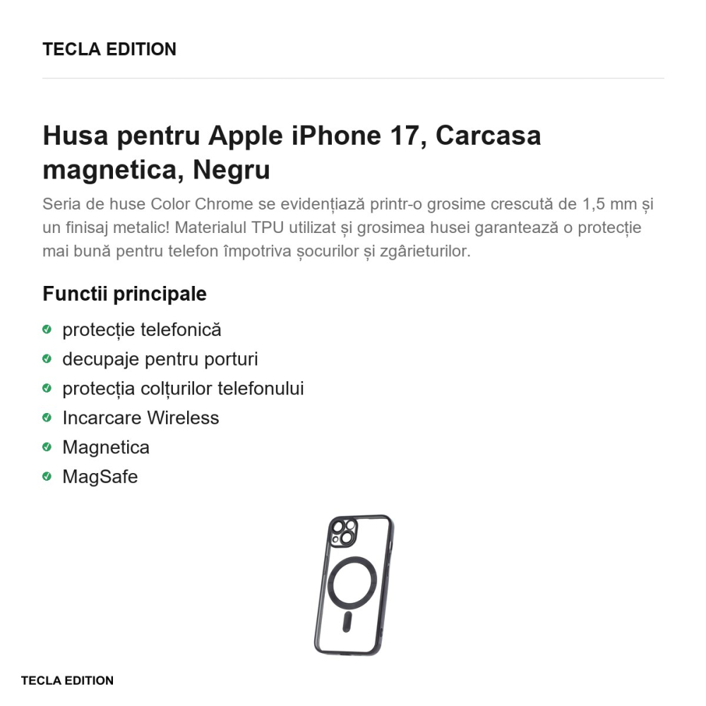 Husa Color Chrome Mag pentru Apple iPhone 17, Carcasa magnetica, Negru [2]