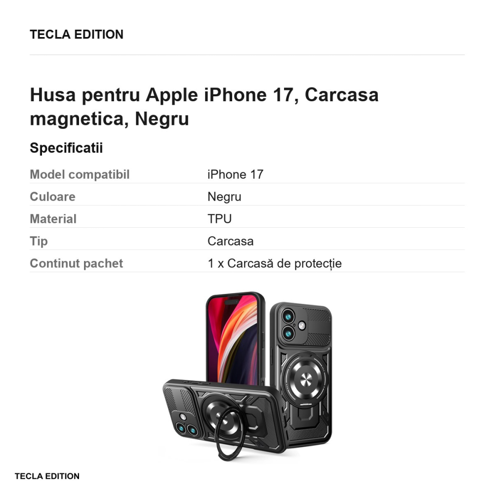 Husa Defender Armor Mag pentru Apple iPhone 17, Carcasa magnetica, Negru [3]