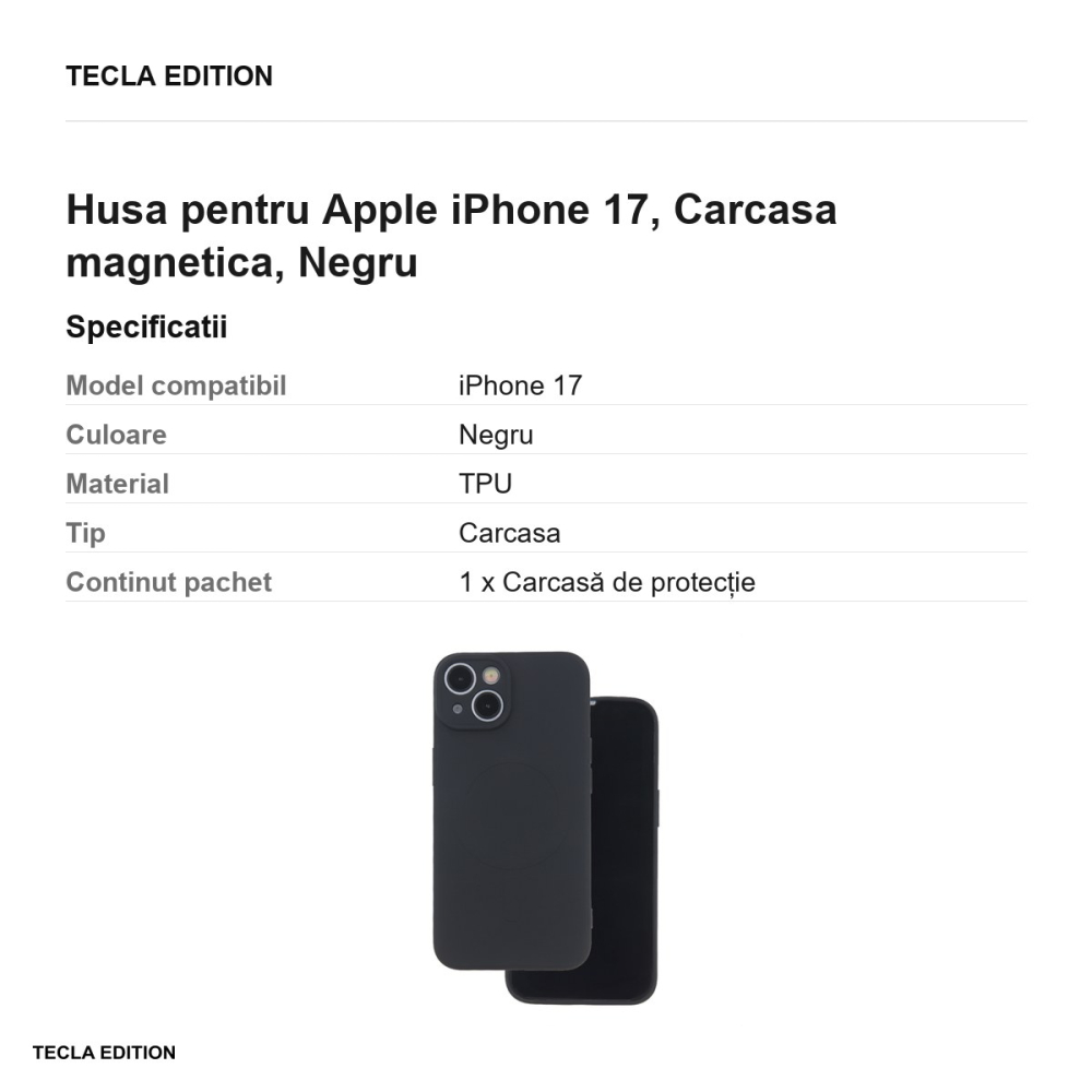 Husa Simple Color Mag pentru Apple iPhone 17, Carcasa magnetica, Negru [3]