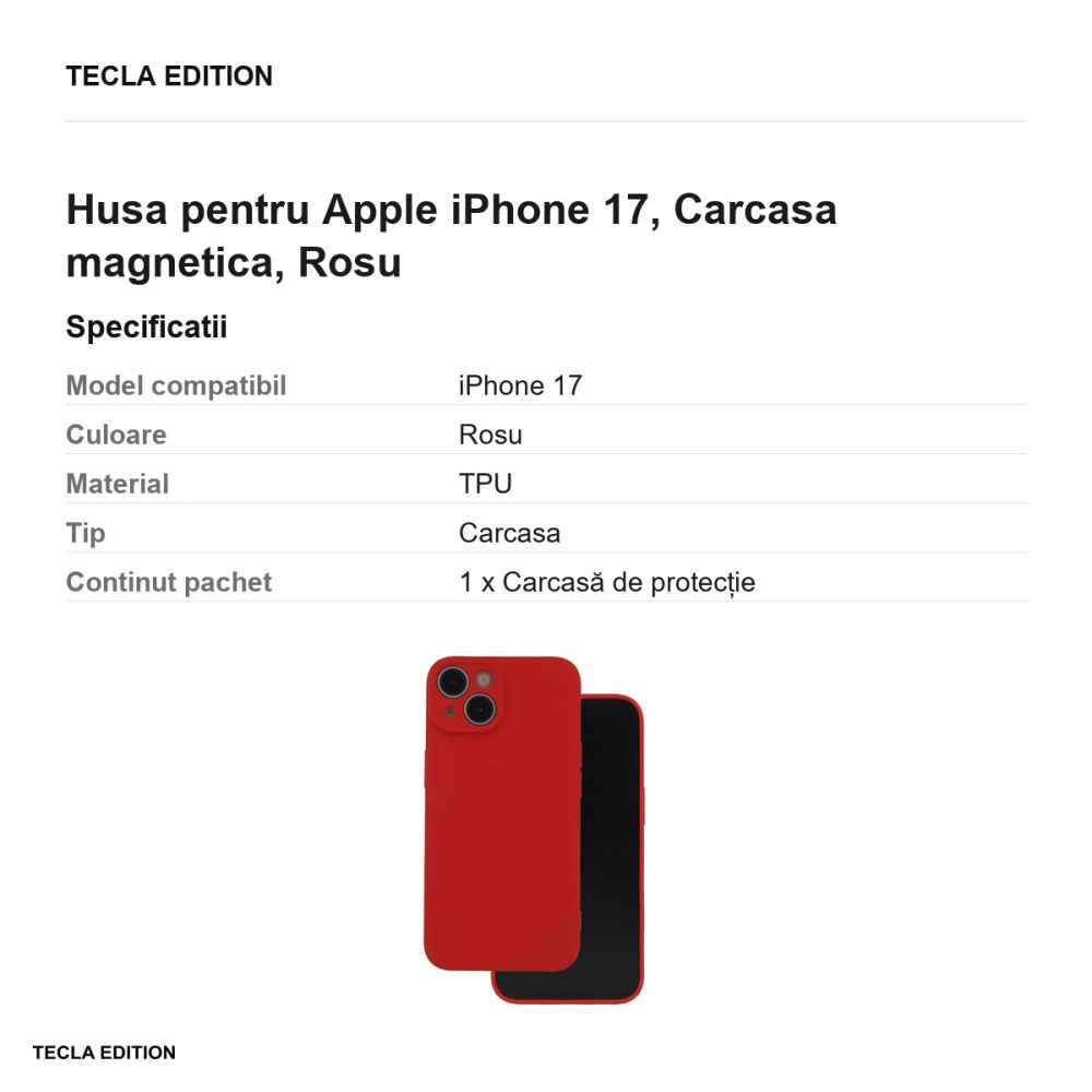 Husa Simple Color Mag pentru Apple iPhone 17, Carcasa magnetica, Rosu [3]
