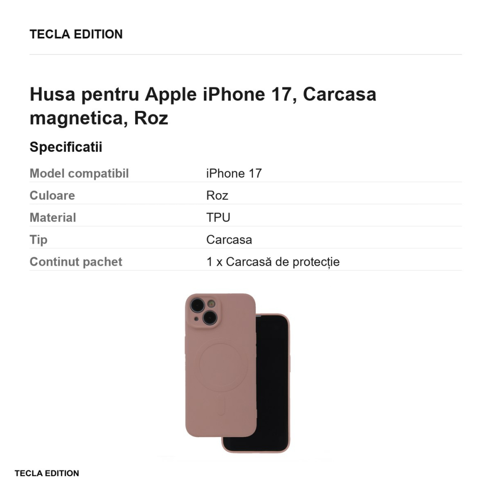Husa Simple Color Mag pentru Apple iPhone 17, Carcasa magnetica, Roz [3]