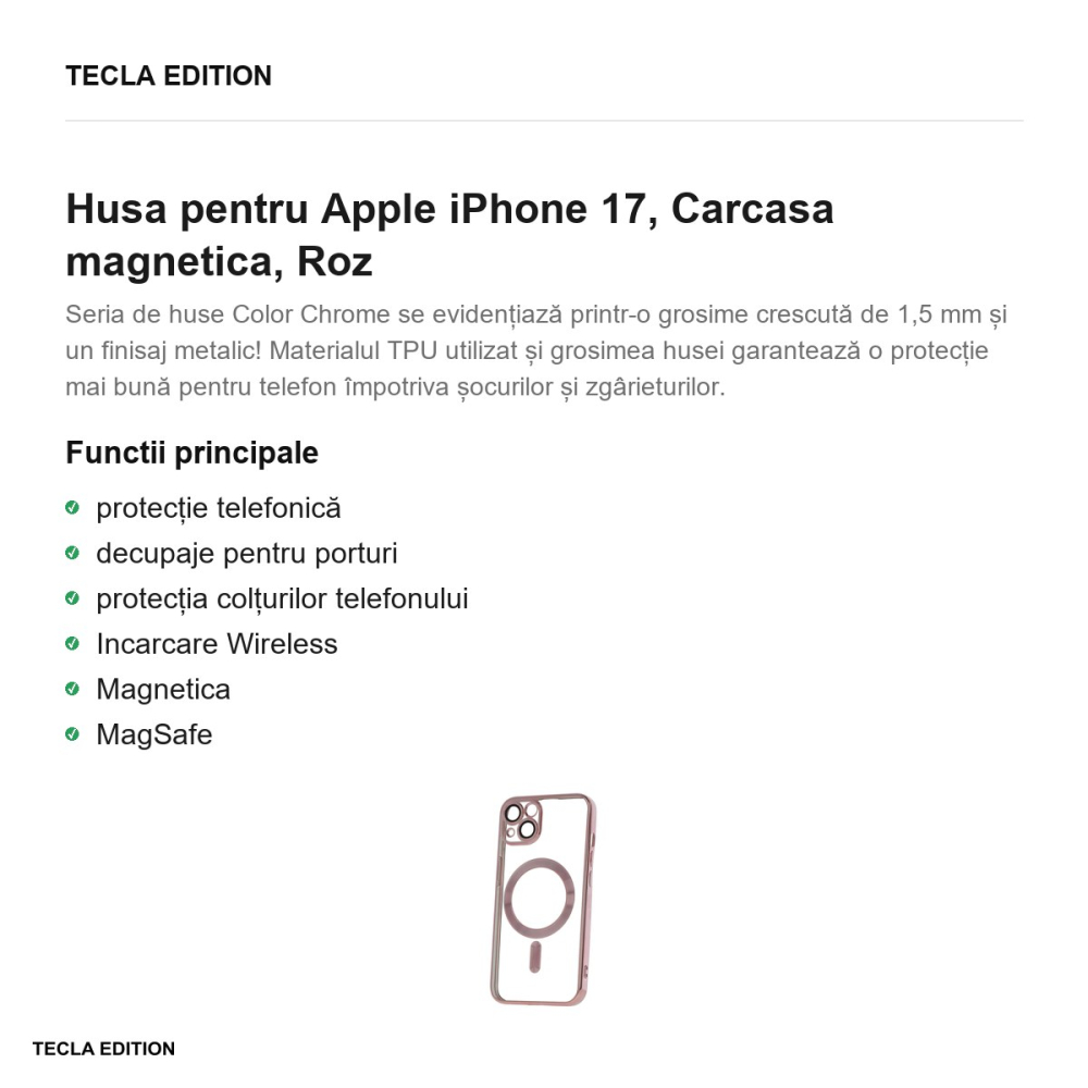Husa Color Chrome Mag rose pentru Apple iPhone 17, Carcasa magnetica, Roz [2]