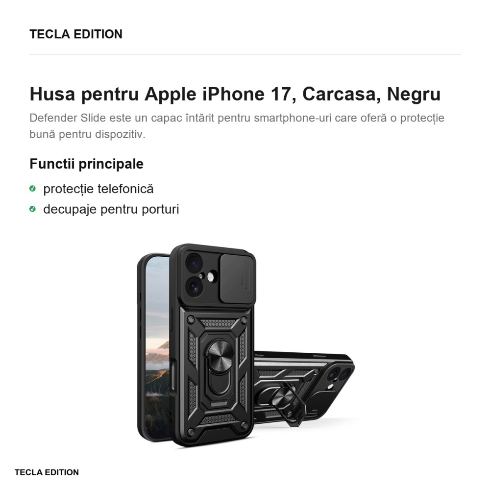 Husa Defender Slide pentru Apple iPhone 17, Carcasa, Negru [2]