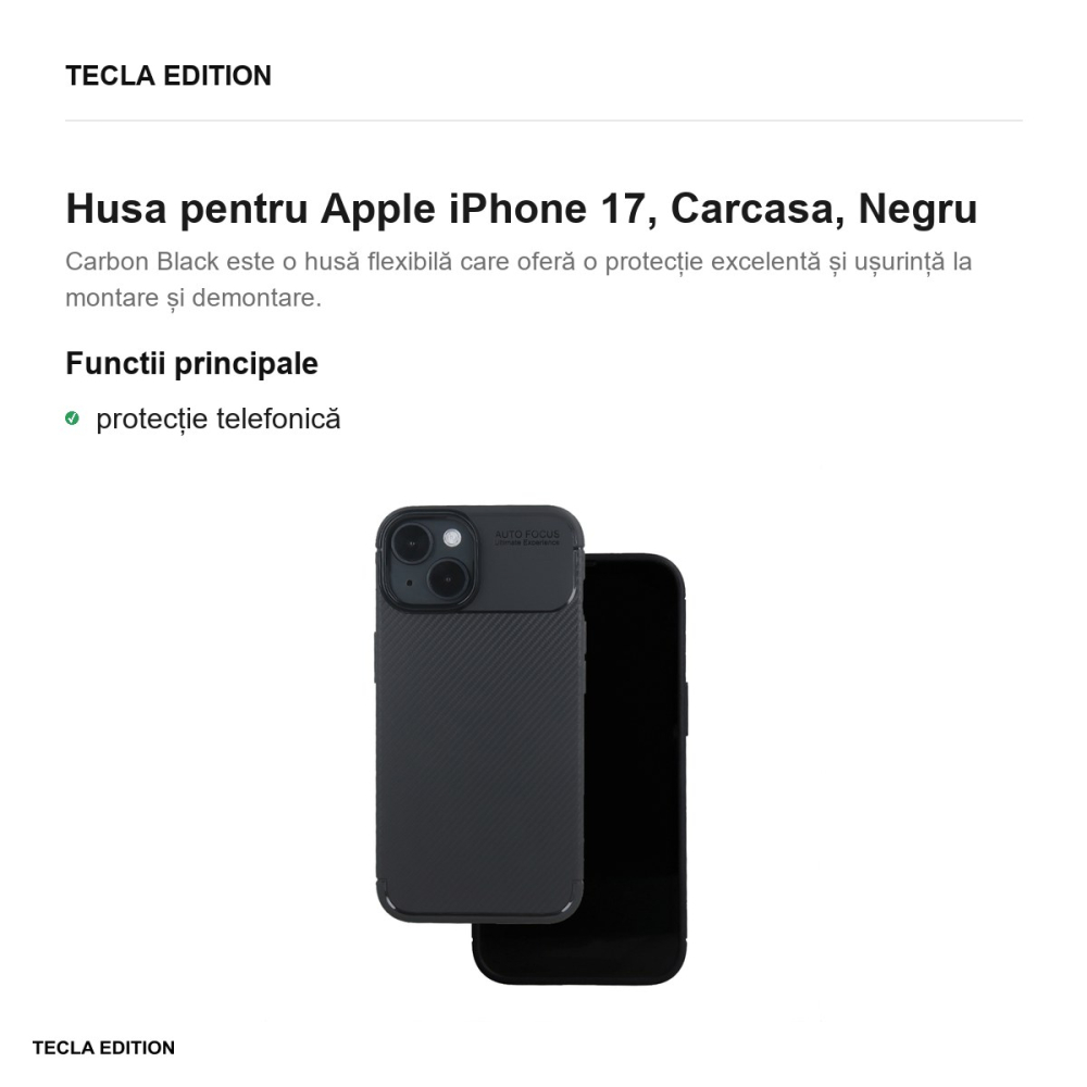 Husa Carbon Black pentru Apple iPhone 17, Carcasa, Negru [2]