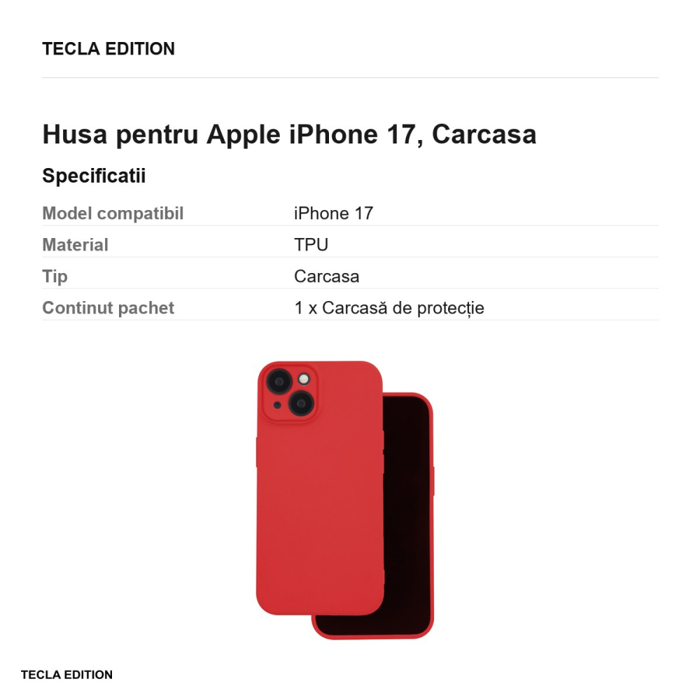 Husa Silicon pentru Apple iPhone 17, Carcasa, Rosu [3]