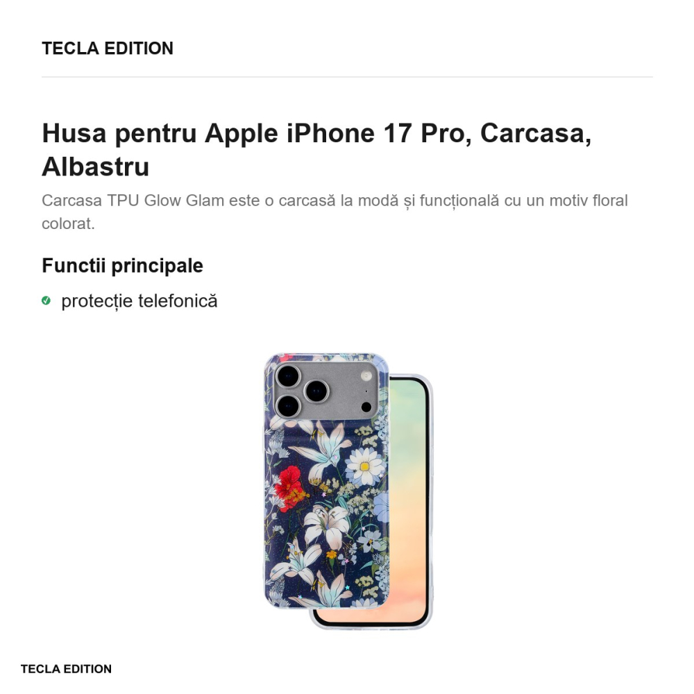Husa Glow Glam pentru Apple iPhone 17 Pro, Carcasa, Albastru [2]
