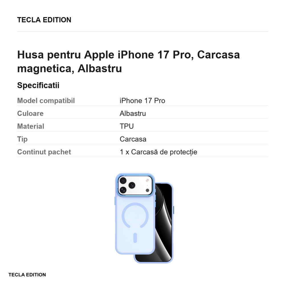 Husa Frozen Mag open ring pentru Apple iPhone 17 Pro, Carcasa magnetica, Albastru [3]
