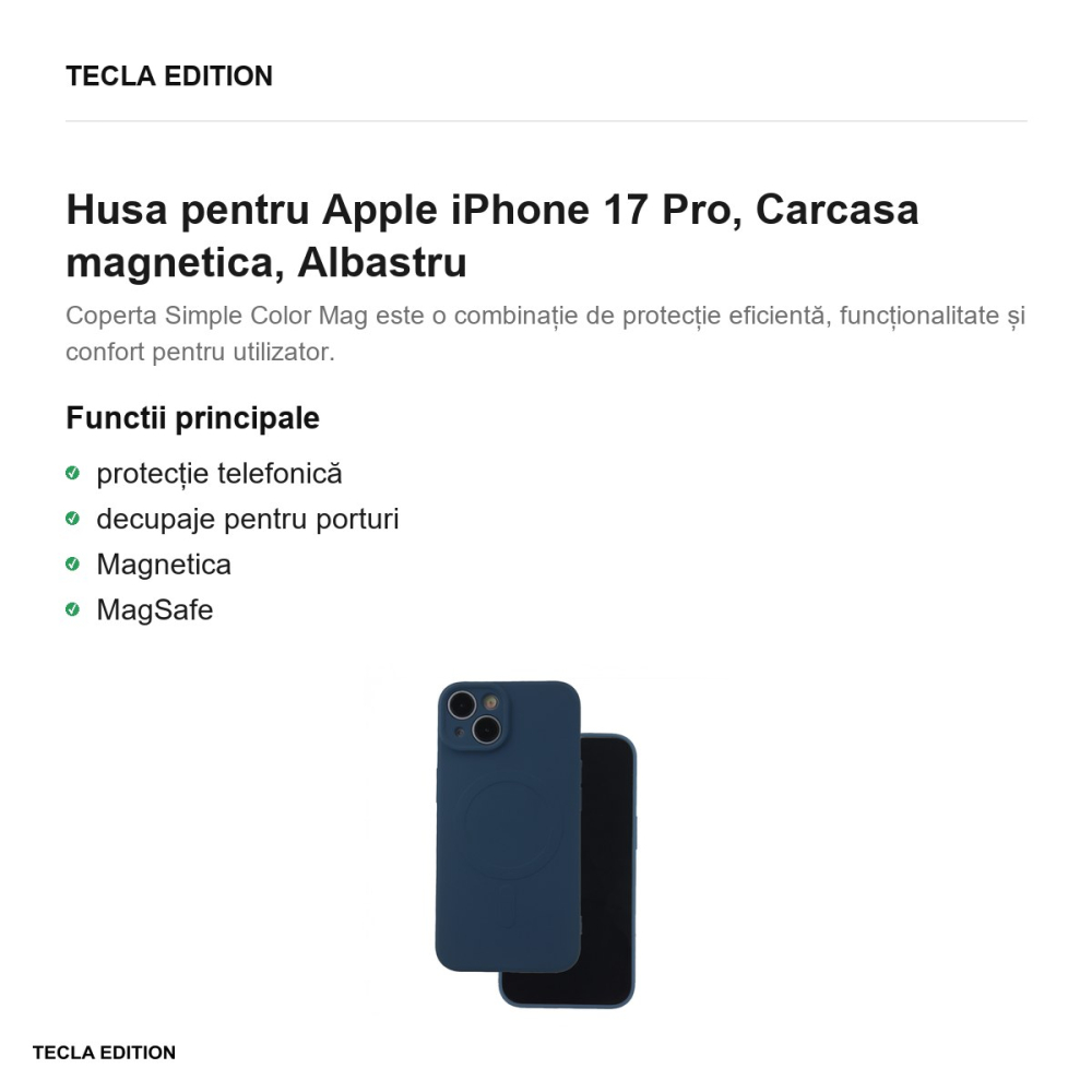 Husa Simple Color Mag pentru Apple iPhone 17 Pro, Carcasa magnetica, Albastru [2]