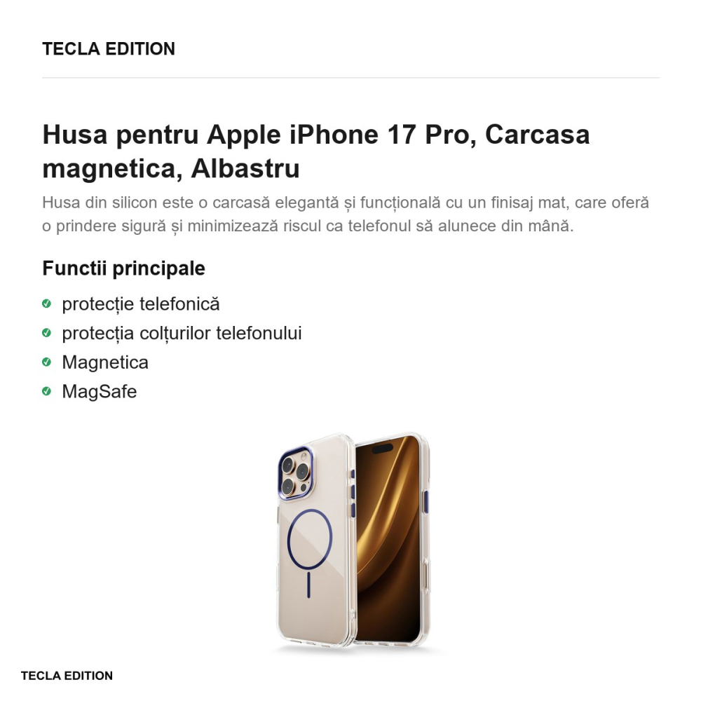 Husa Clear Thin Mag pentru Apple iPhone 17 Pro, Carcasa magnetica, Albastru [2]