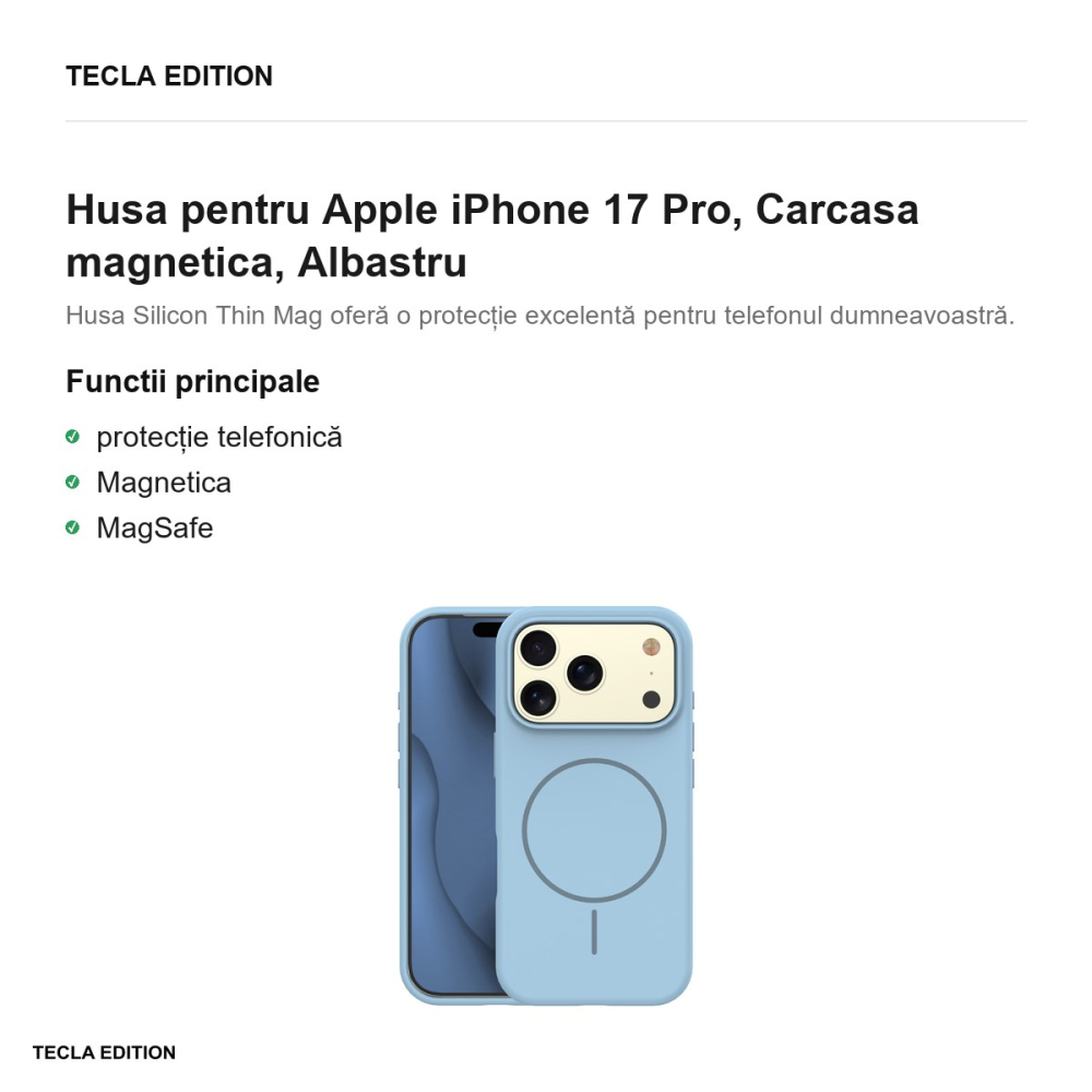 Husa Silicone Thin Mag pentru Apple iPhone 17 Pro, Carcasa magnetica, Albastru [2]
