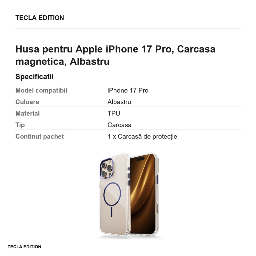 Husa Clear Thin Mag pentru Apple iPhone 17 Pro, Carcasa magnetica, Albastru [3]