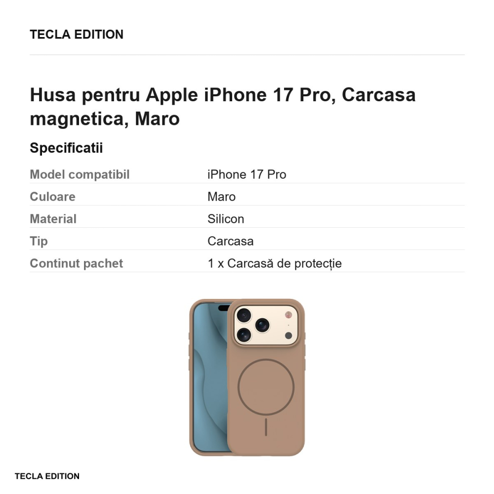 Husa Silicone Thin Mag pentru Apple iPhone 17 Pro, Carcasa magnetica, Maro [3]