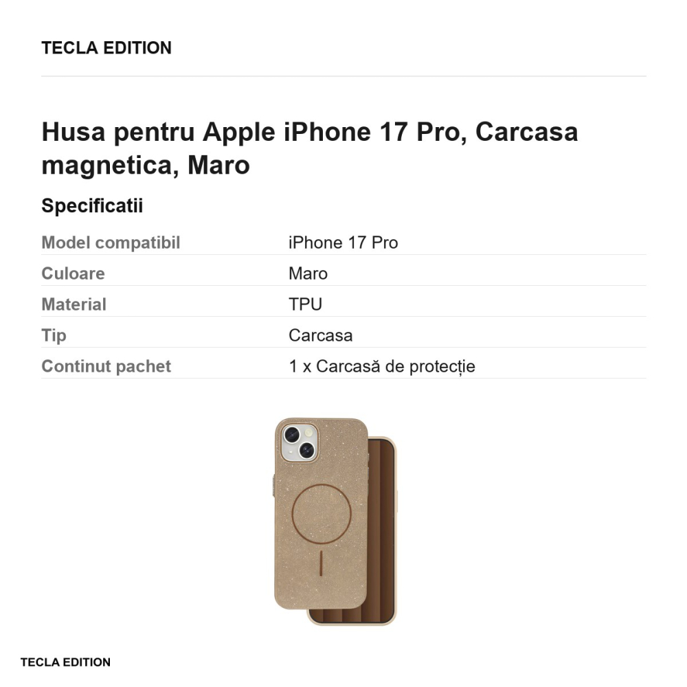 Husa Glitter Thin Mag pentru Apple iPhone 17 Pro, Carcasa magnetica, Maro [3]