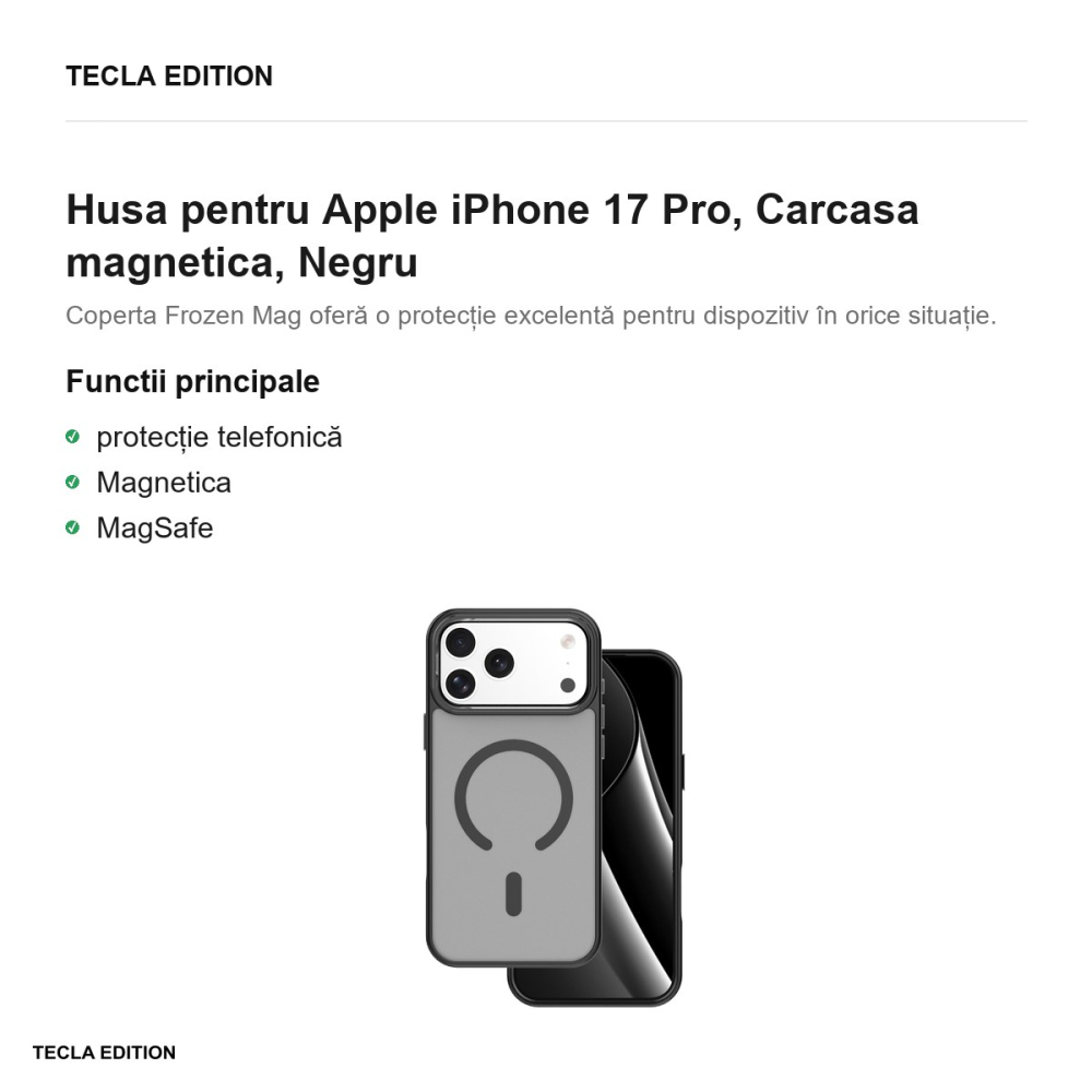 Husa Frozen Mag open ring pentru Apple iPhone 17 Pro, Carcasa magnetica, Negru [2]