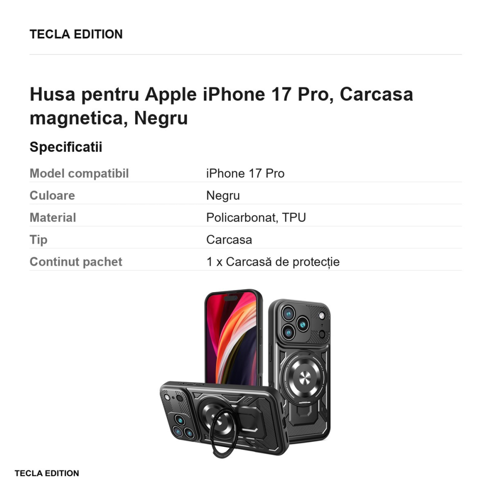 Husa Defender Armor Mag pentru Apple iPhone 17 Pro, Carcasa magnetica, Negru [3]