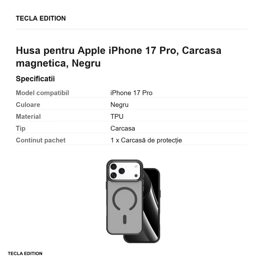 Husa Frozen Mag open ring pentru Apple iPhone 17 Pro, Carcasa magnetica, Negru [3]