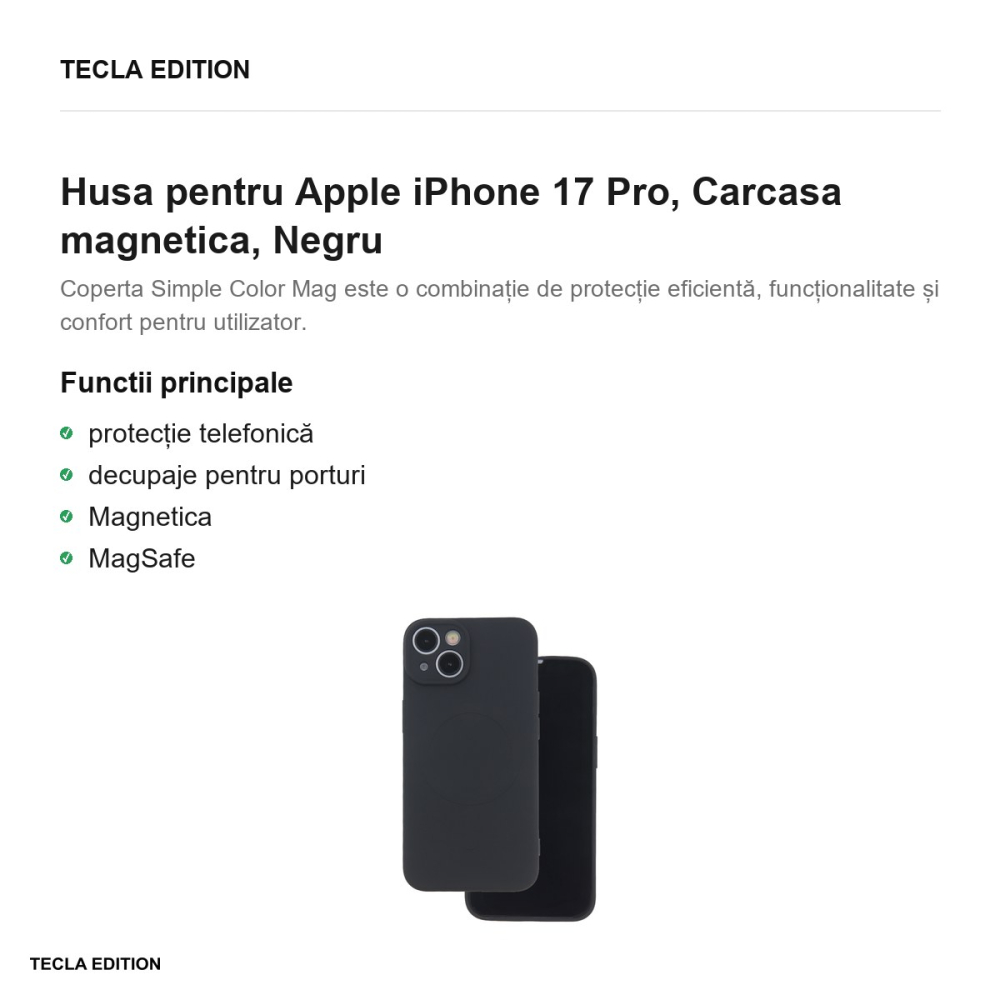 Husa Simple Color Mag pentru Apple iPhone 17 Pro, Carcasa magnetica, Negru [2]