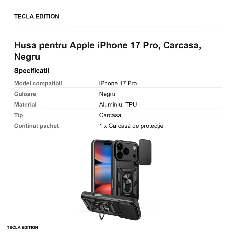 Husa Defender Slide pentru Apple iPhone 17 Pro, Carcasa, Negru [3]