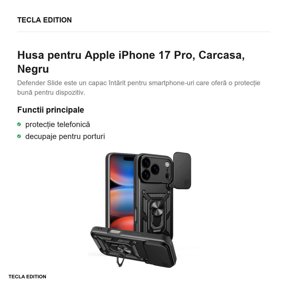 Husa Defender Slide pentru Apple iPhone 17 Pro, Carcasa, Negru [2]