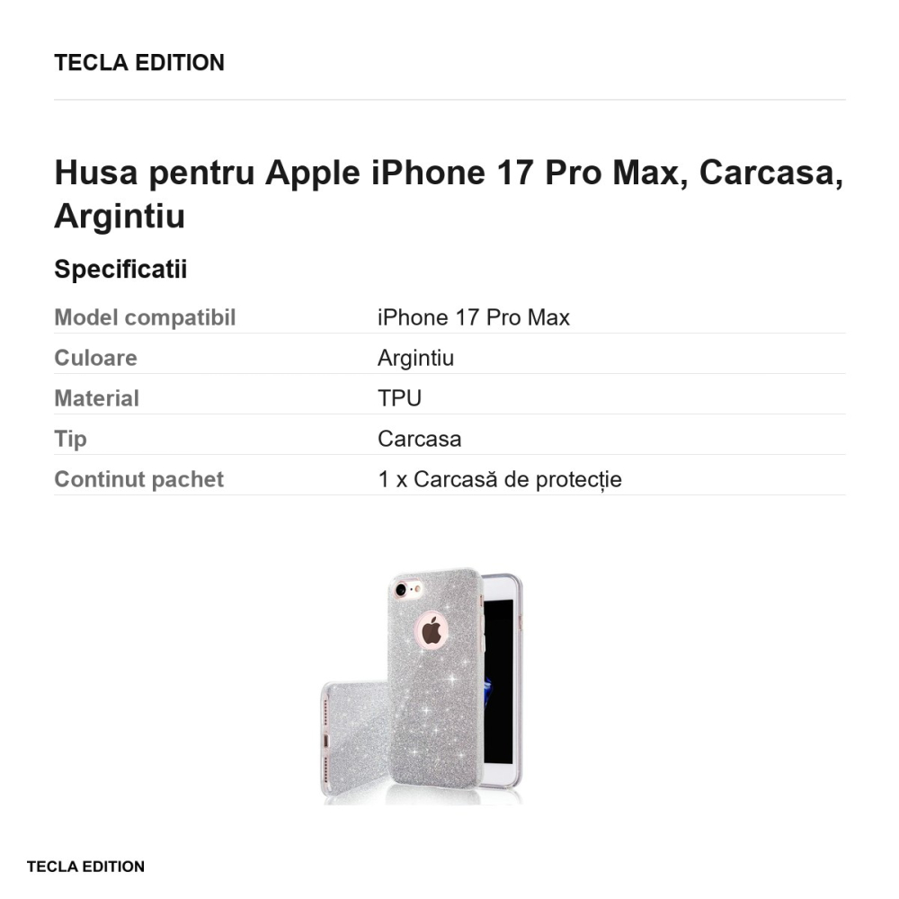 Husa Glitter 3in1 pentru Apple iPhone 17 Pro Max, Carcasa, Argintiu [3]