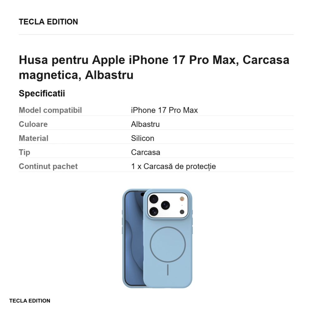 Husa Silicone Thin Mag pentru Apple iPhone 17 Pro Max, Carcasa magnetica, Albastru [3]