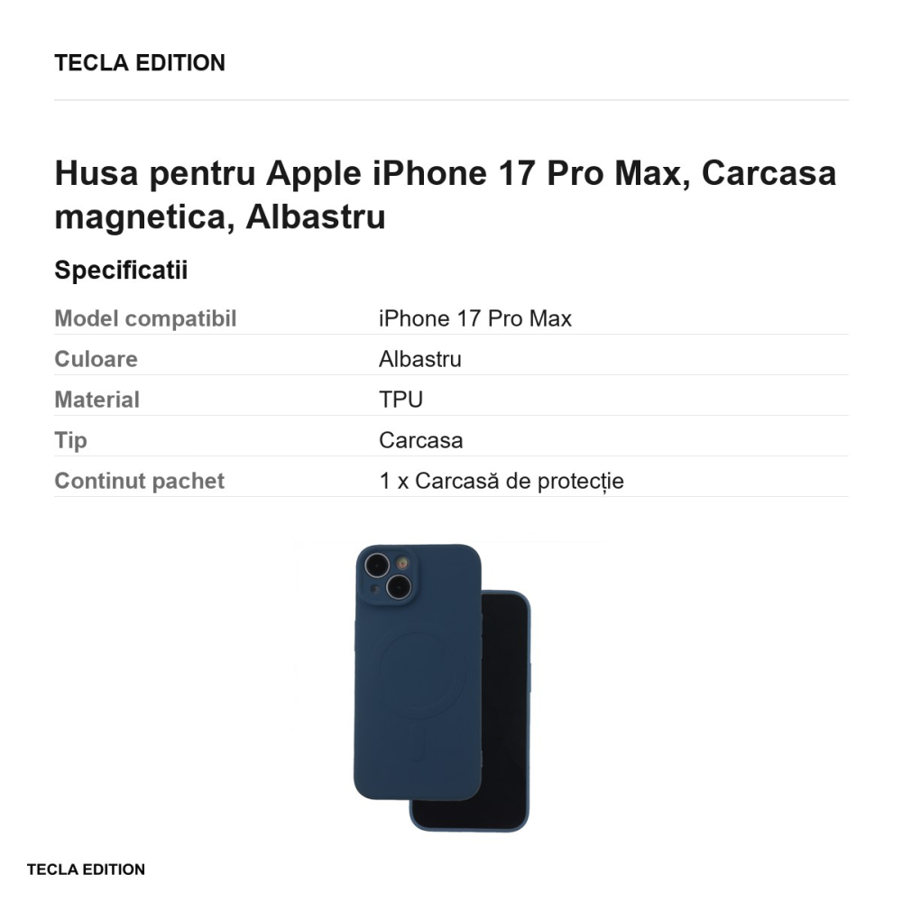 Husa Simple Color Mag pentru Apple iPhone 17 Pro Max, Carcasa magnetica, Albastru [3]