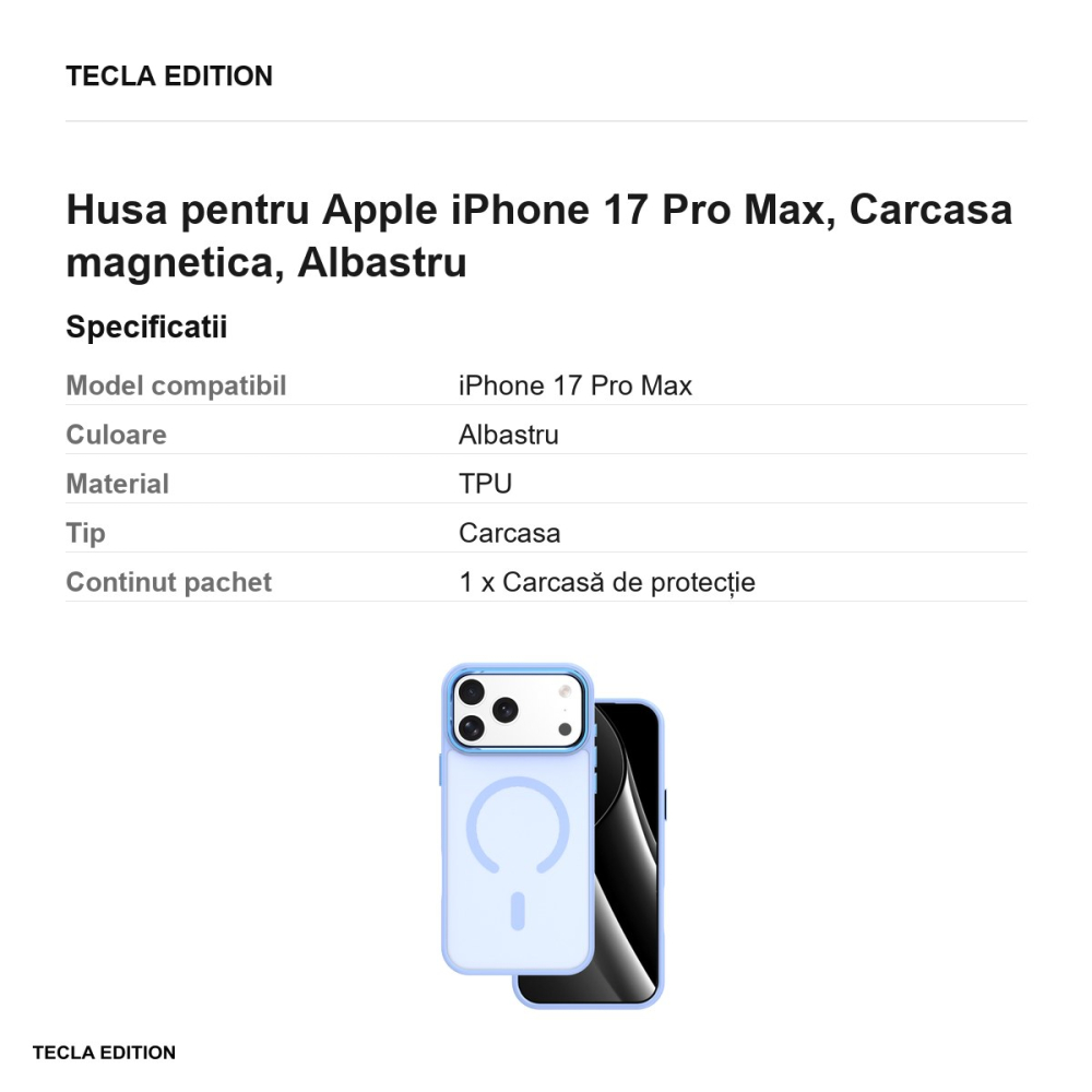 Husa Frozen Mag open ring pentru Apple iPhone 17 Pro Max, Carcasa magnetica, Albastru [3]