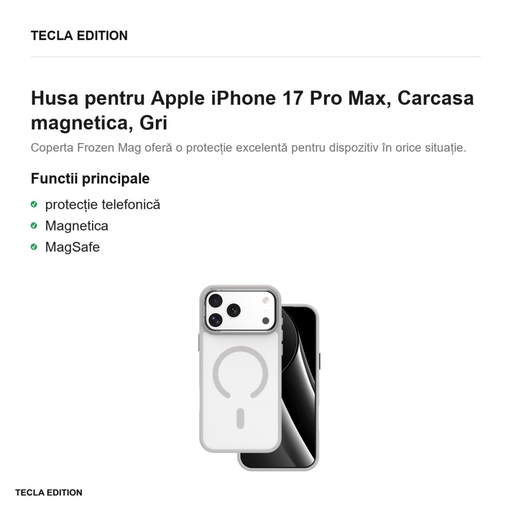 Husa Frozen Mag open ring pentru Apple iPhone 17 Pro Max, Carcasa magnetica, Gri [2]