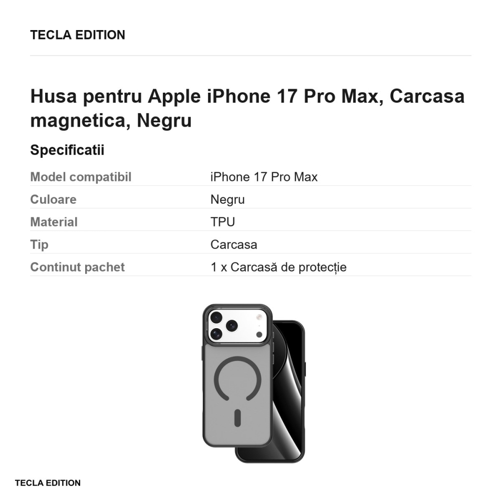 Husa Frozen Mag open ring pentru Apple iPhone 17 Pro Max, Carcasa magnetica, Negru [3]