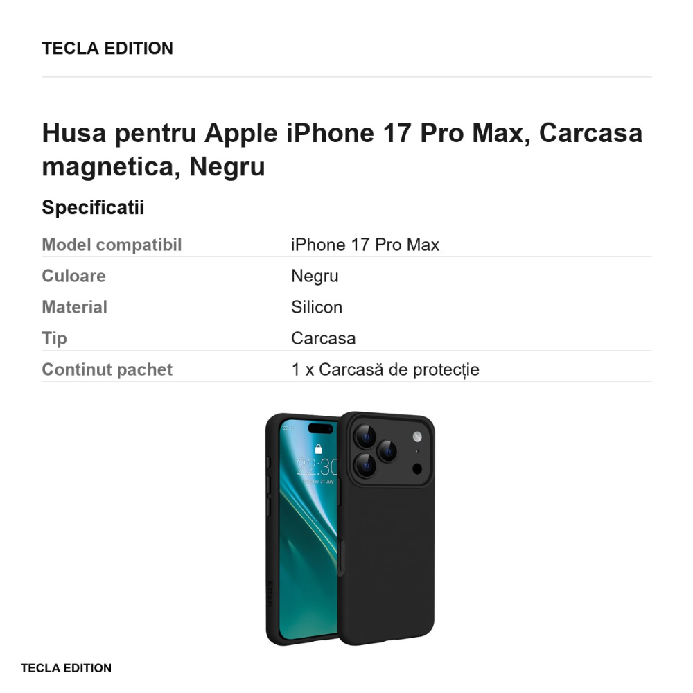 Husa Etteri Silicone Mag pentru Apple iPhone 17 Pro Max, Carcasa magnetica, Negru [3]