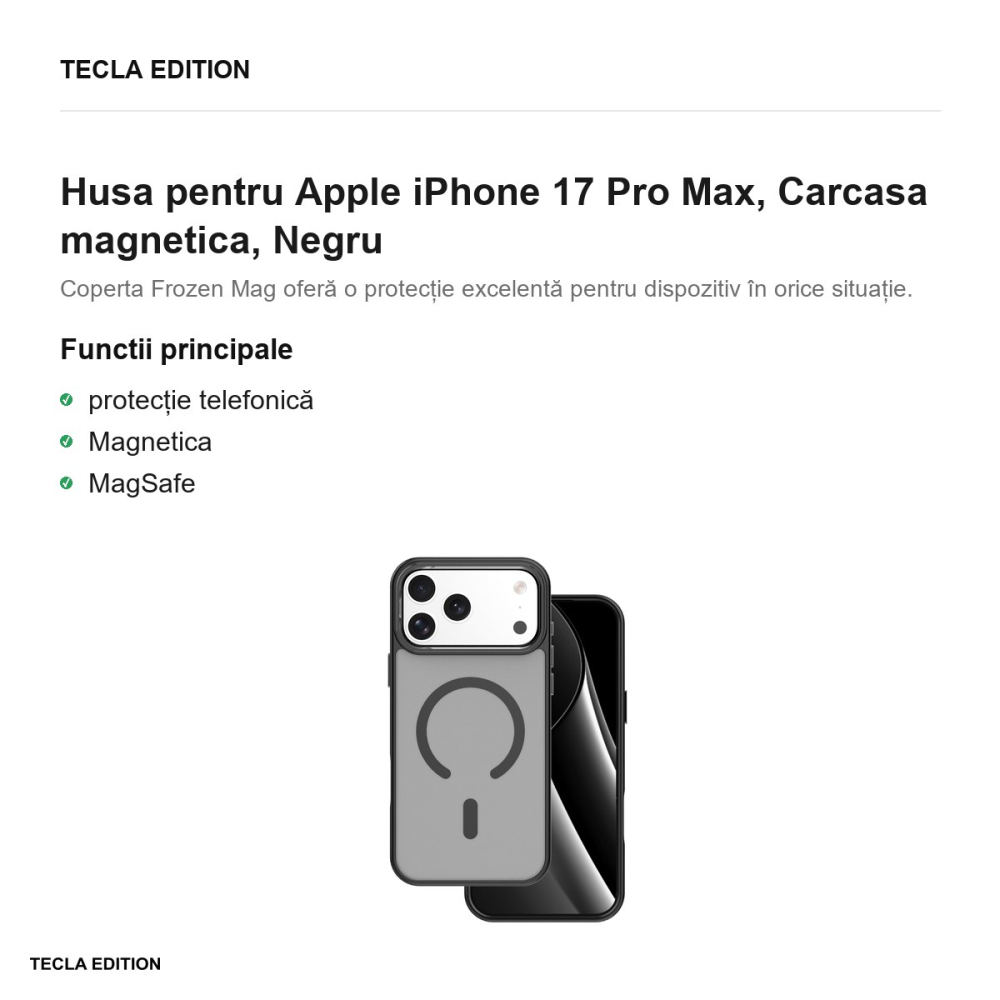 Husa Frozen Mag open ring pentru Apple iPhone 17 Pro Max, Carcasa magnetica, Negru [2]