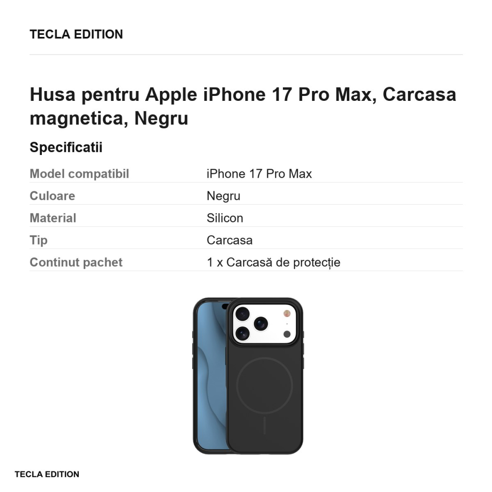 Husa Silicone Thin Mag pentru Apple iPhone 17 Pro Max, Carcasa magnetica, Negru [3]