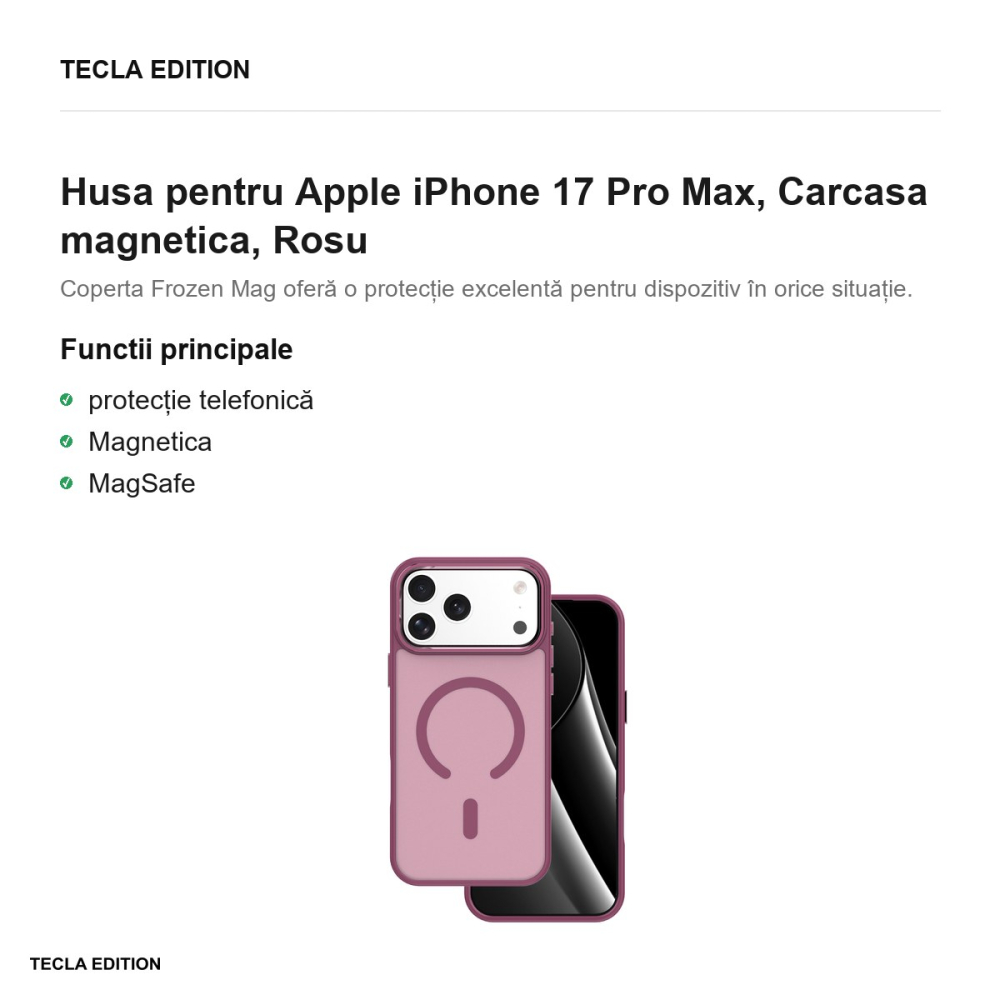 Husa Frozen Mag open ring pentru Apple iPhone 17 Pro Max, Carcasa magnetica, Rosu [2]