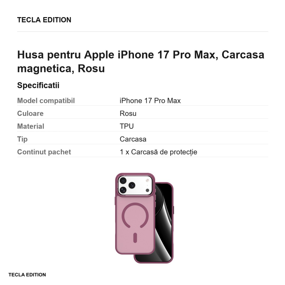 Husa Frozen Mag open ring pentru Apple iPhone 17 Pro Max, Carcasa magnetica, Rosu [3]