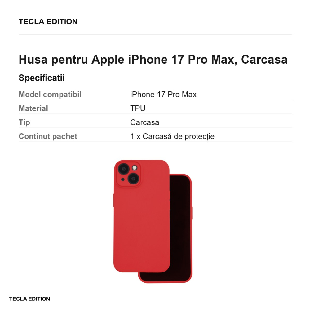 Husa Silicon pentru Apple iPhone 17 Pro Max, Carcasa, Rosu [3]