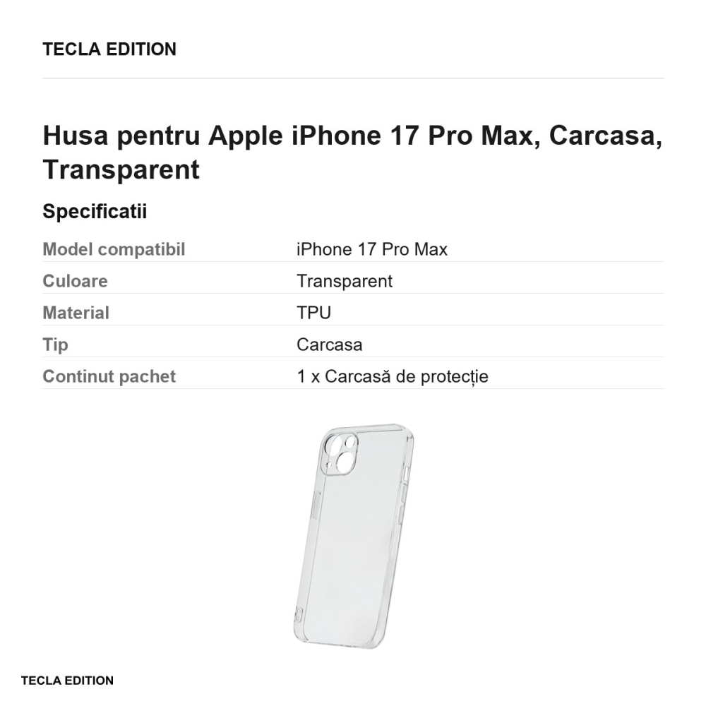 Husa Slim 2 mm pentru Apple iPhone 17 Pro Max, Carcasa, Transparent [3]