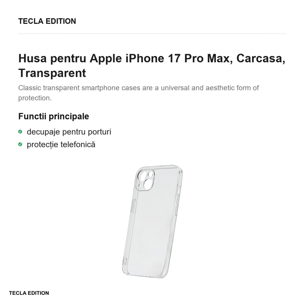 Husa Slim 2 mm pentru Apple iPhone 17 Pro Max, Carcasa, Transparent [2]