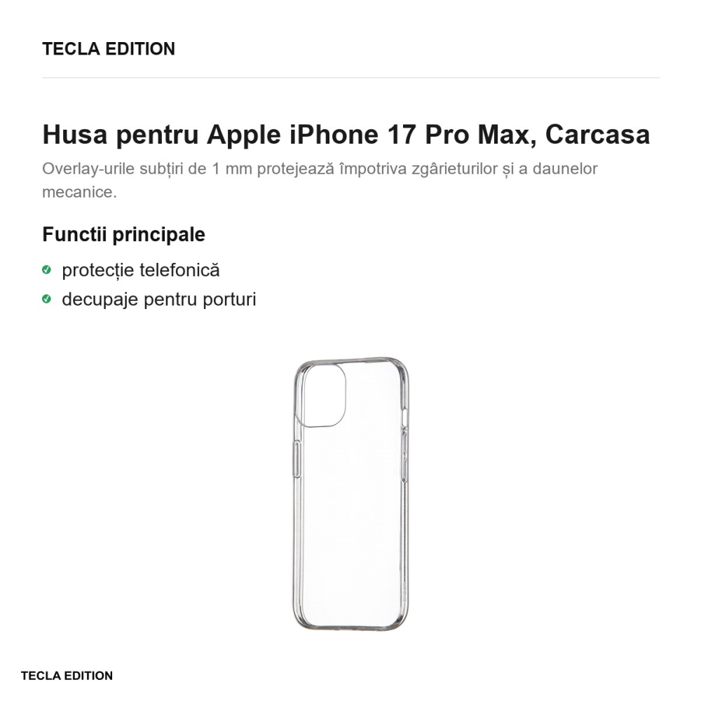 Husa Slim 1 mm pentru Apple iPhone 17 Pro Max, Carcasa, Transparent [2]