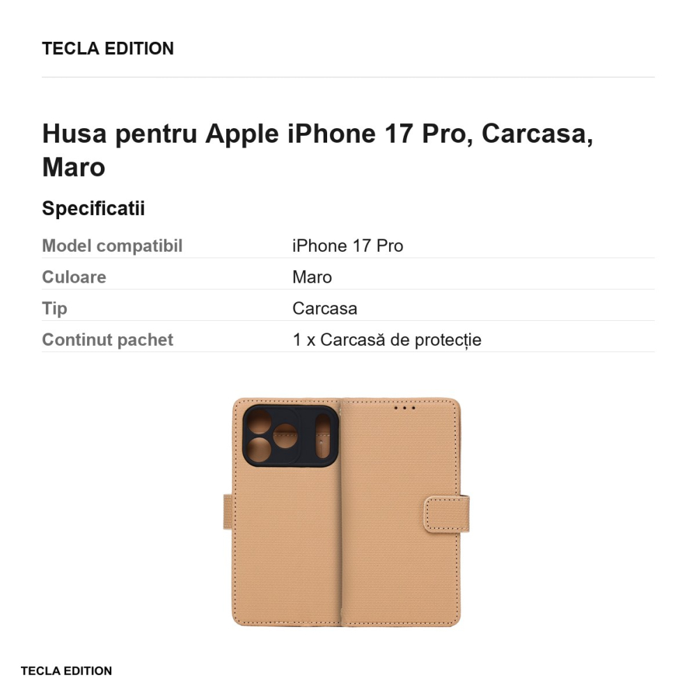 Husa Smart Triangle pentru Apple iPhone 17 Pro, tip carte, Maro [3]