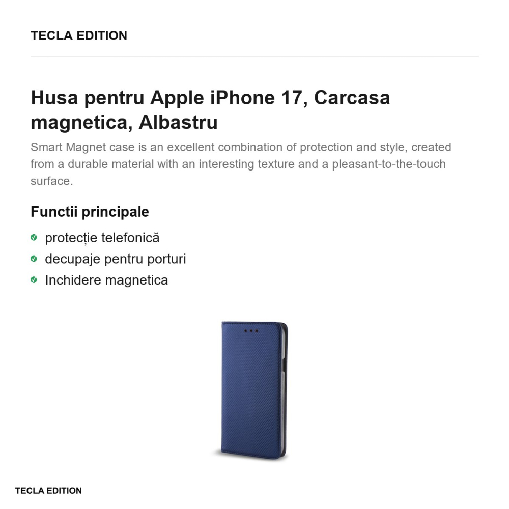 Husa Smart Magnet pentru Apple iPhone 17, tip carte cu inchidere magnetica, Albastru [2]
