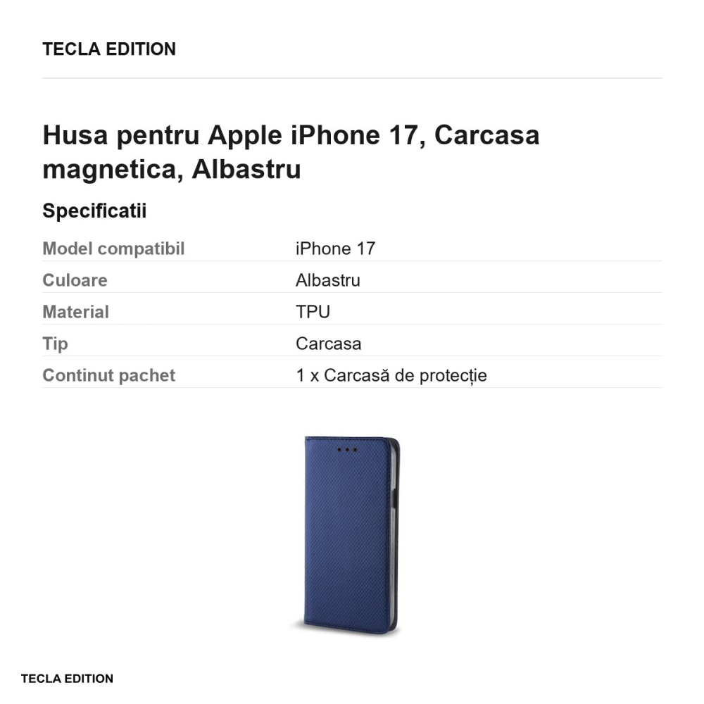 Husa Smart Magnet pentru Apple iPhone 17, tip carte cu inchidere magnetica, Albastru [3]