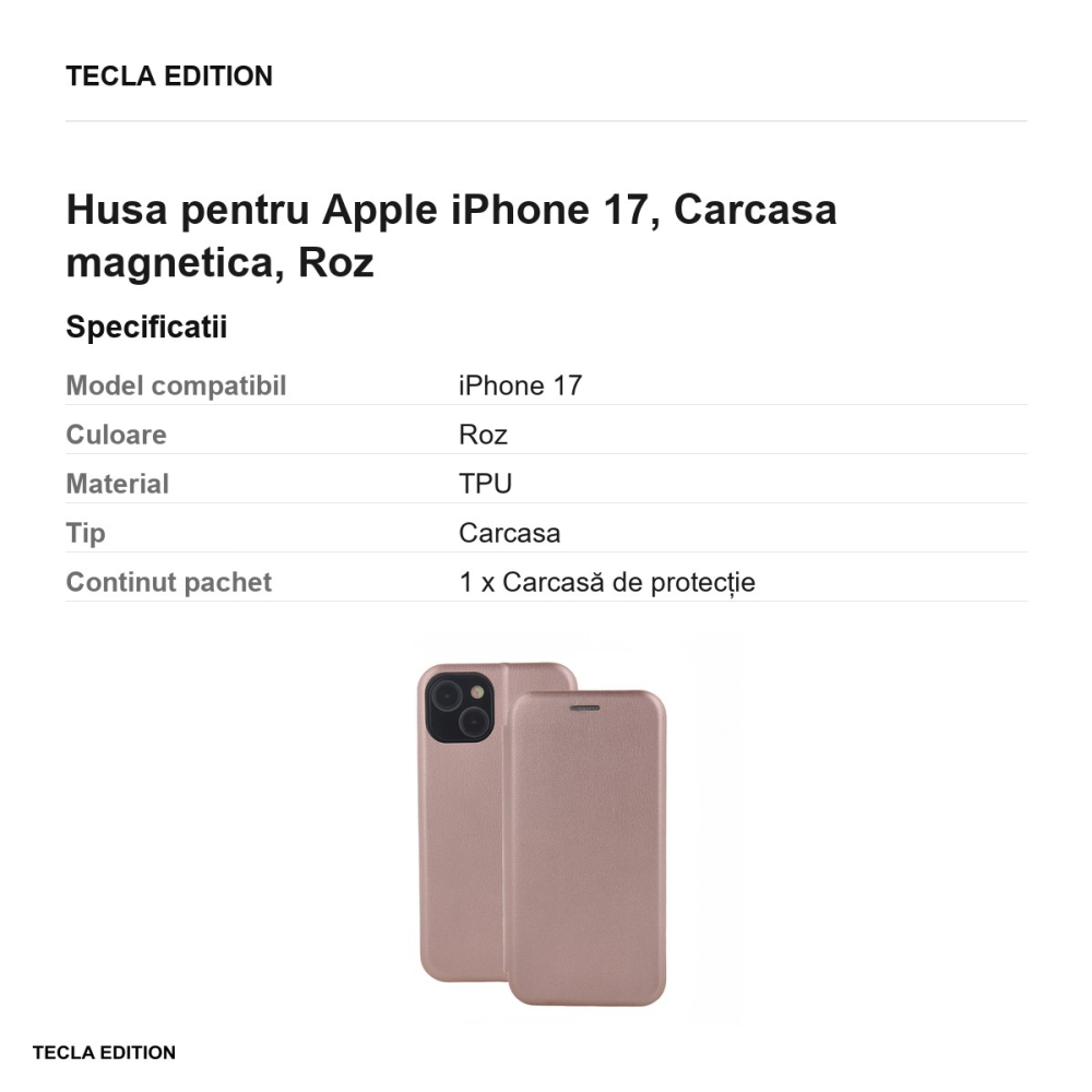 Husa Smart Diva rose pentru Apple iPhone 17, tip carte cu inchidere magnetica, Roz [3]