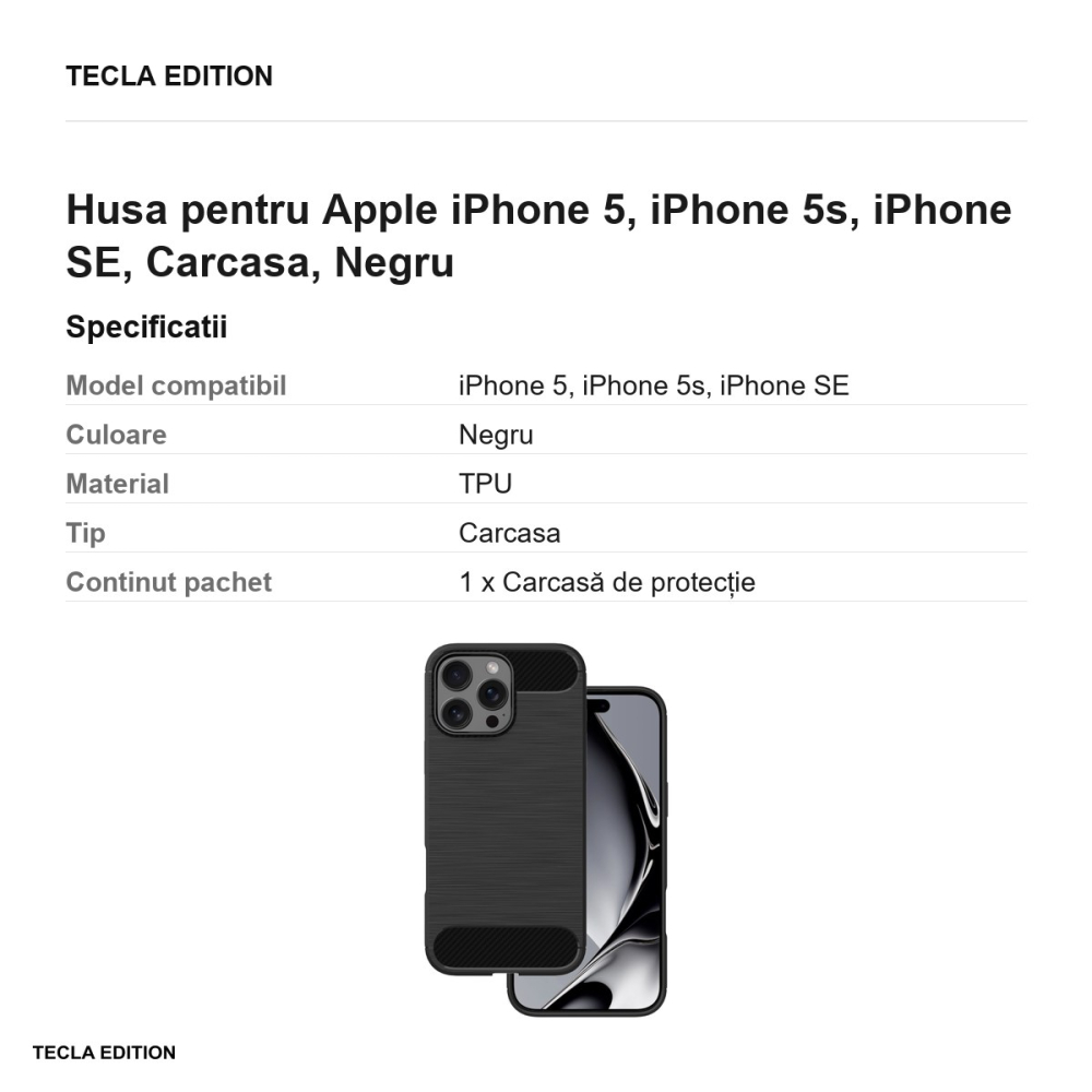 Husa pentru Apple iPhone 5, iPhone 5s, iPhone SE, Carcasa, Negru [3]