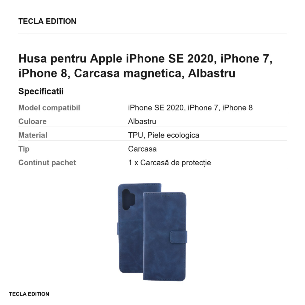 Husa Smart Velvet pentru Apple iPhone SE 2020, iPhone 7, iPhone 8, tip carte cu inchidere magnetica, Albastru [3]
