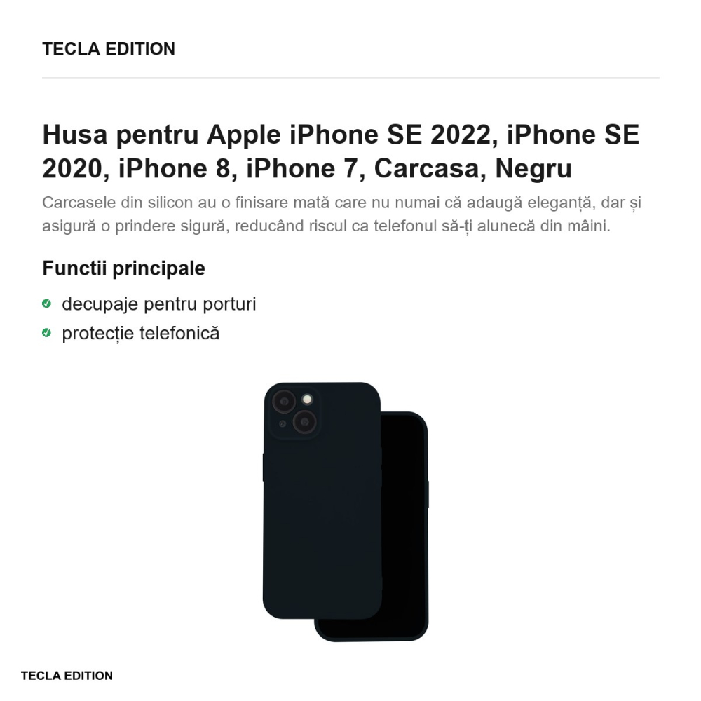 Husa Silicon pentru Apple iPhone SE 2022, iPhone SE 2020, iPhone 8, iPhone 7, Carcasa, Negru [2]