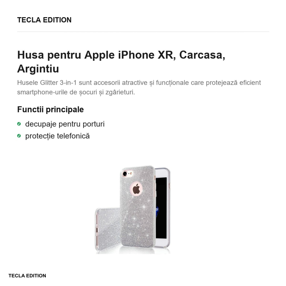 Husa Glitter 3in1 pentru Apple iPhone XR, Carcasa, Argintiu [2]