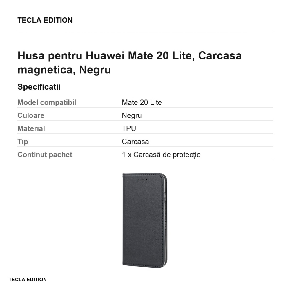 Husa pentru Huawei Mate 20 Lite, tip carte cu inchidere magnetica, Negru [3]
